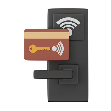 3D Rrender, digital handle door with key card. Icon illustration