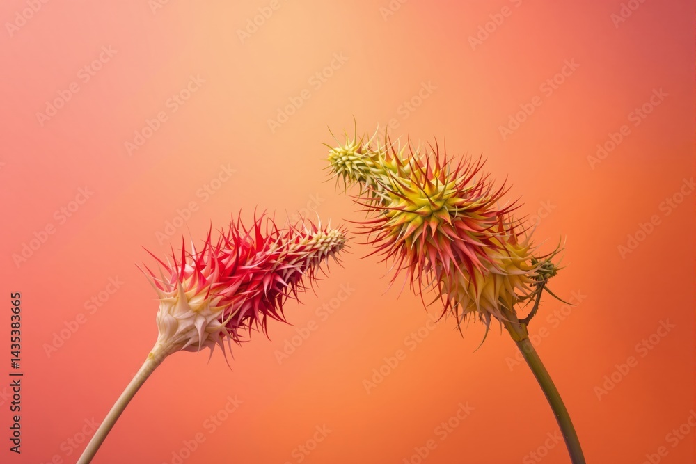 Aufkleber abstract spiky botanical forms in light orange background with surreal touch and vibrant colors emph