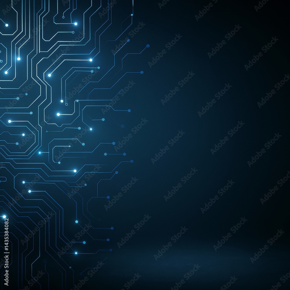 Aufkleber glowing blue circuit lines forming abstract technology pattern on dark background, ideal as a modern
