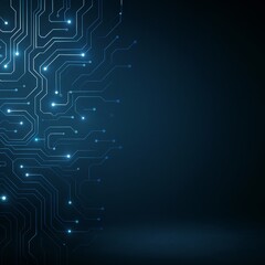Glowing blue circuit lines forming abstract technology pattern on dark background, ideal as a modern digital wallpaper or tech-themed backdrop.