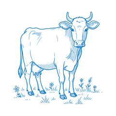 Exquisite Hand Drawn Cow Illustration in Vintage Rustic Style Black and White Cattle Artwork for Country Decor Traditional Farm Animal Sketch