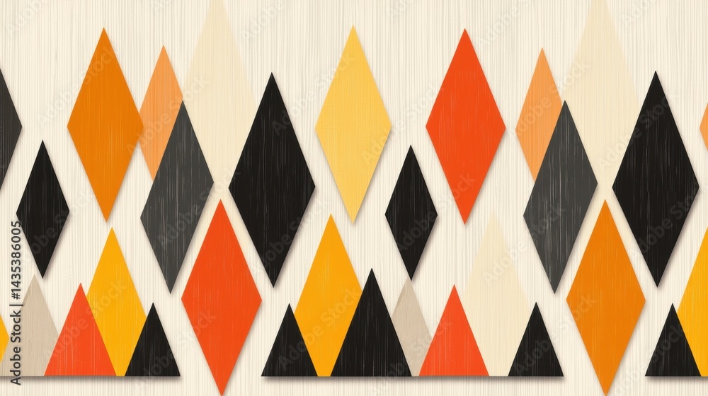 Poster a collection of geometric shapes in various colors and patterns.