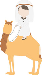 A boy ridding a camel