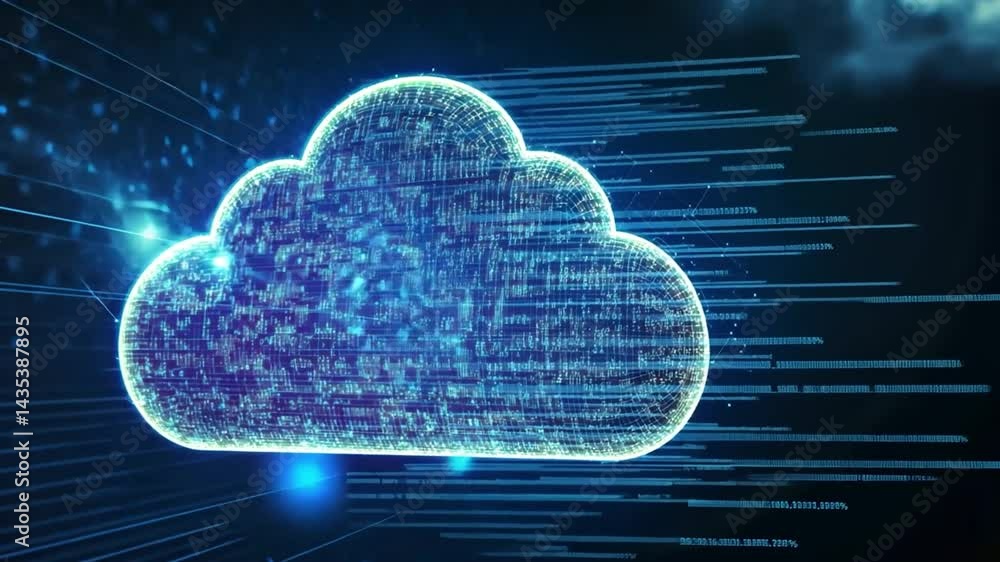 Poster digital cloud symbol representing data storage and transfer