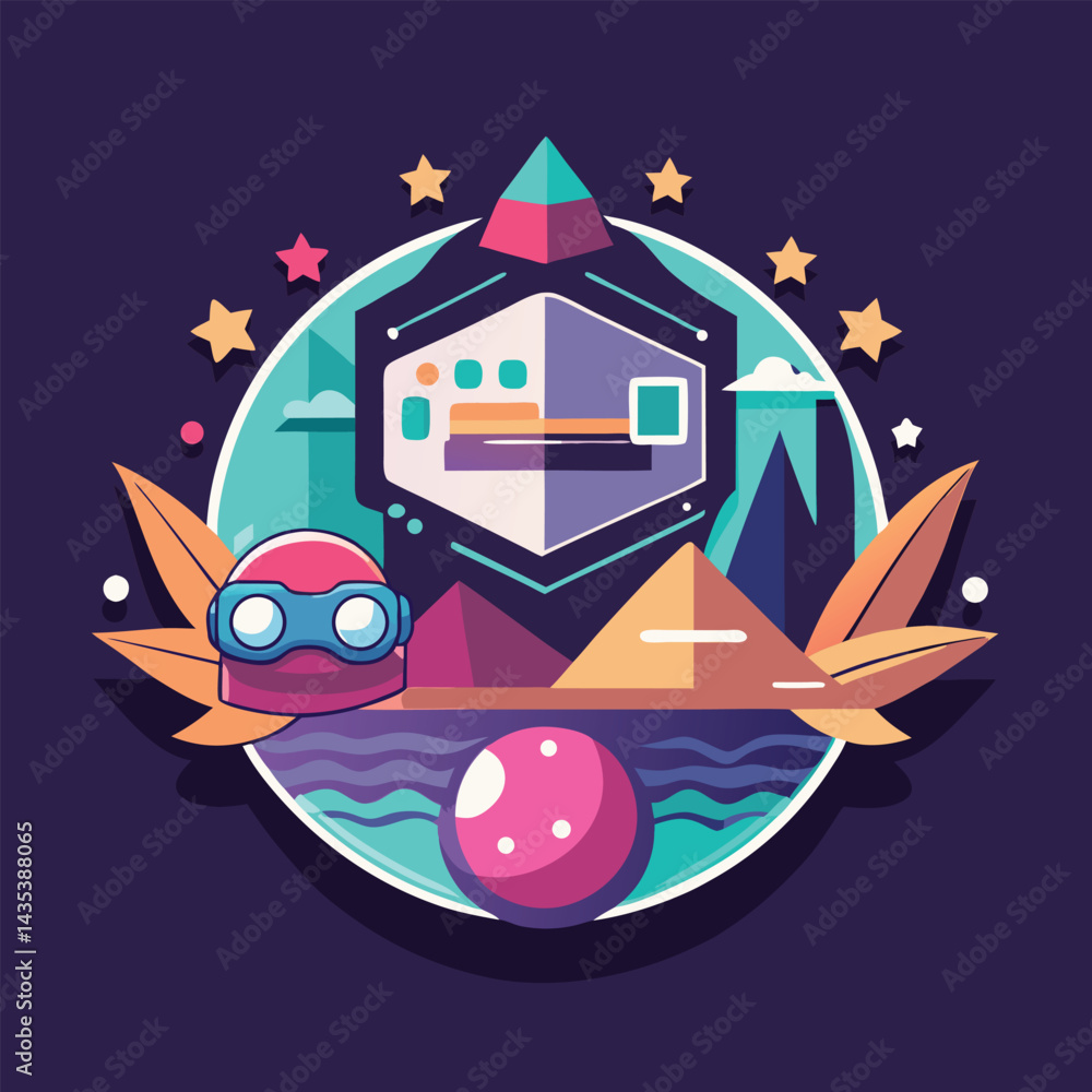Poster immersive minimalist logo design showcasing video game studio concept with unique elements and vibra