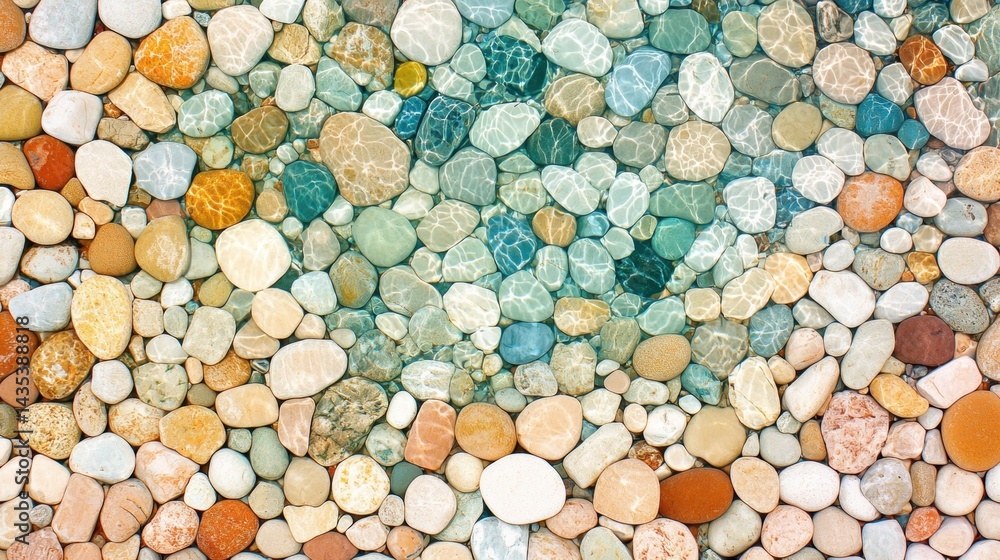 Aufkleber a mosaic of multicolored stones in various shapes and sizes, with some stones appearing to float in 