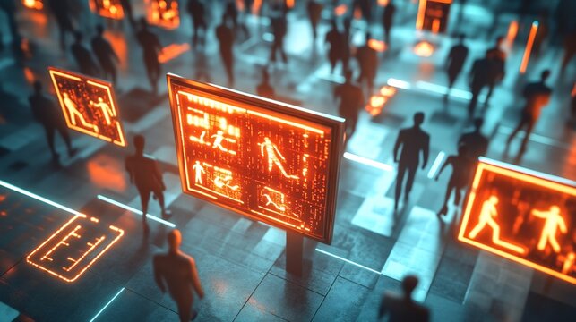High tech emergency evacuation map glowing exit sign real time data tracking evacuation route futuristic approach emergency preparedness crowd management glowing digital element guiding safe