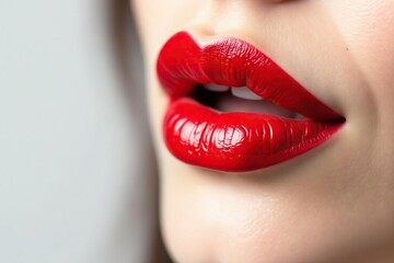 Obraz premium Close-up of vibrant red lipstick on pure white , intense, red, beauty product