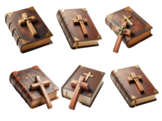 Antiquarian volumes graced with wooden crosses