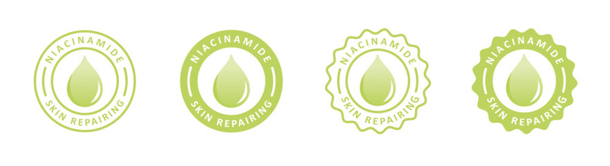 niacinamide seal, badge, stamp, sticker, logo of skincare, beauty product, body care ingredients formula green color