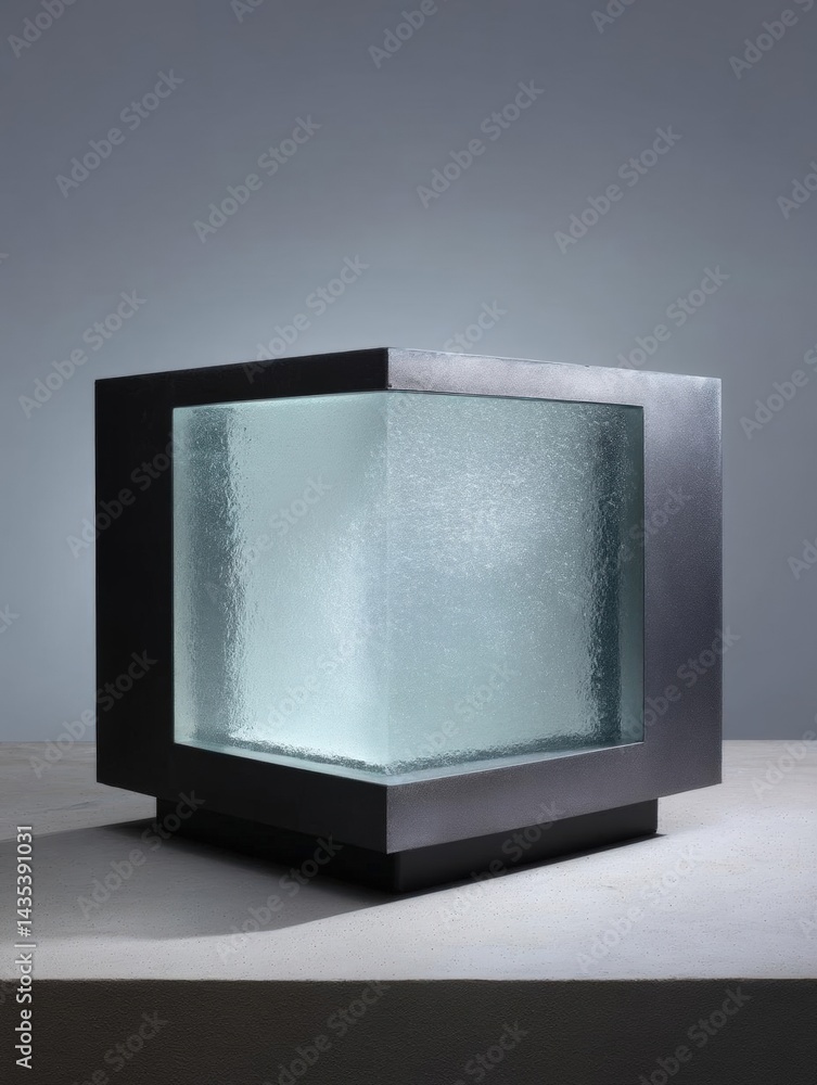 Aufkleber photograph of a square-shaped object with a black base. the object appears to be made of glass or a 