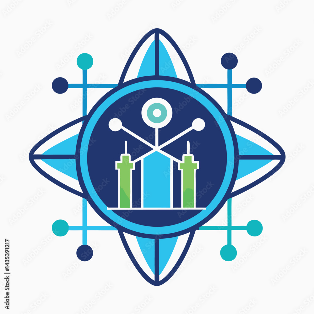 Aufkleber minimalist logo representing a platform for micro nuclear reactors designed with geometric shapes an