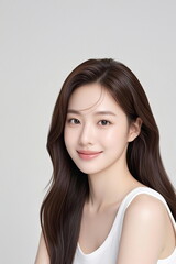 스튜디오에서 포즈를 취하는 아름다운 브루넷 여성 모델 사진 Photo of a Beautiful Brunette Woman Model Posing in Studio