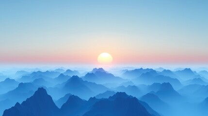 A breathtaking sunrise over a vast mountain range.