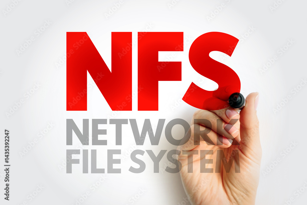 Poster nfs network file system - mechanism for storing files on a network, acronym text concept background