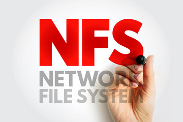NFS Network File System - mechanism for storing files on a network, acronym text concept background