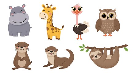 Fototapeta premium Charming Creature Crew: Sweet Animal Illustrations AI Generated