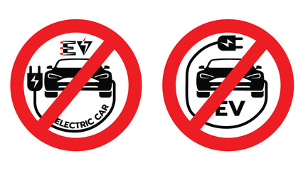 Vector graphic showing 'No Electric Cars' and 'No EV Charging' symbols, suitable for zones where electric vehicles are restricted or prohibited