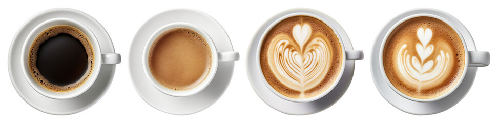 PNG Diverse artistic coffee cups, element set on transparent background