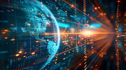 Obraz premium Glowing AI-powered globe with digital data streams