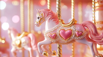 Romantic carousel horse in soft pink and gold tones.