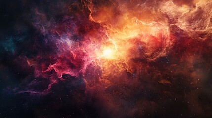 Naklejka premium Stunning Cosmic Nebula Artwork with Vibrant Colors and Starry Background Represents the Beauty of Outer Space and Astronomical Phenomena