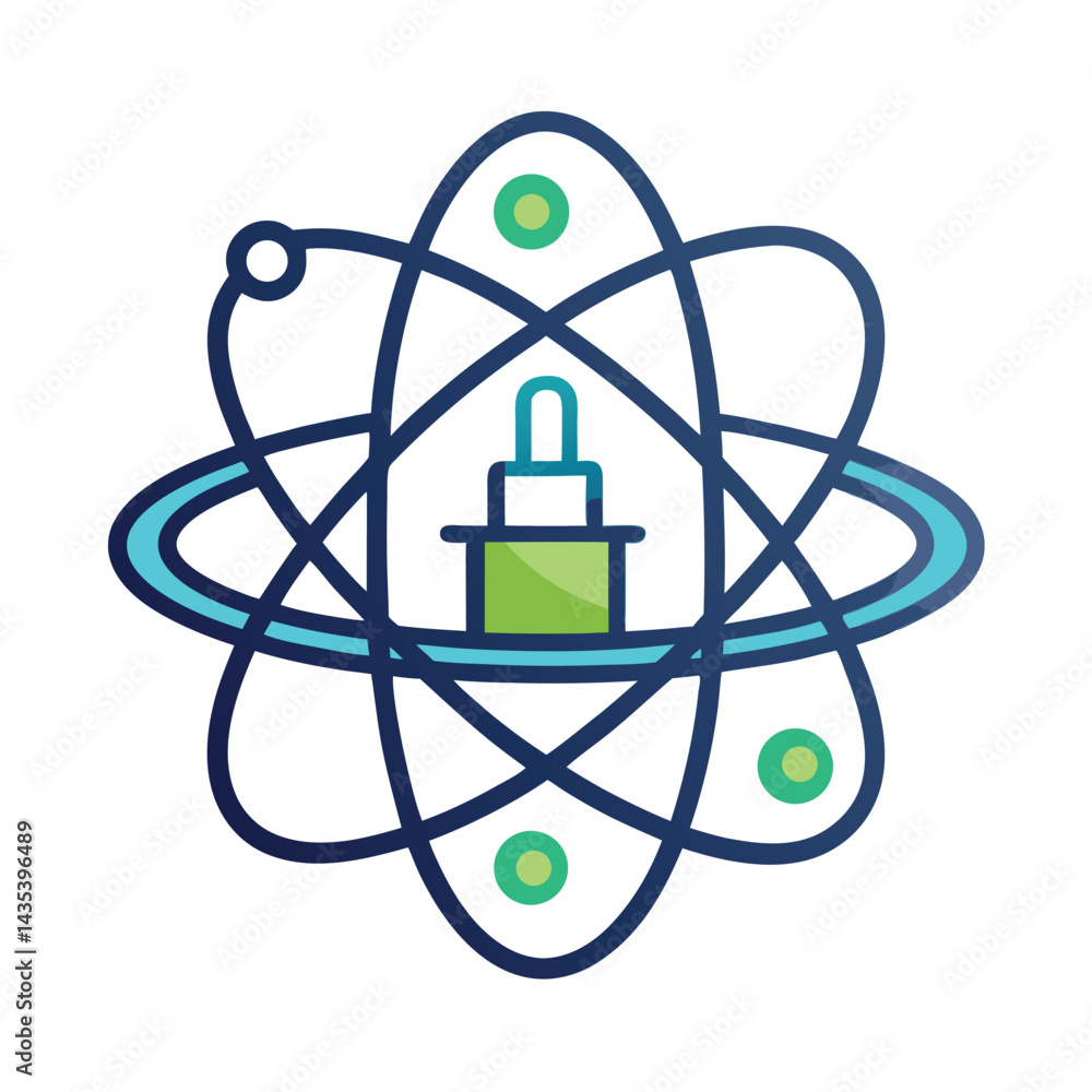 Poster creative minimalist logo design representing a micro nuclear reactor platform featuring an atom stru