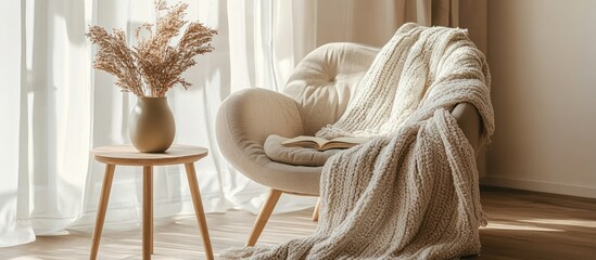 Cozy Reading Nook with Knitted Throw