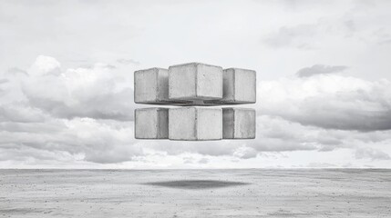 A white cube with black lines in the middle is floating in the air.