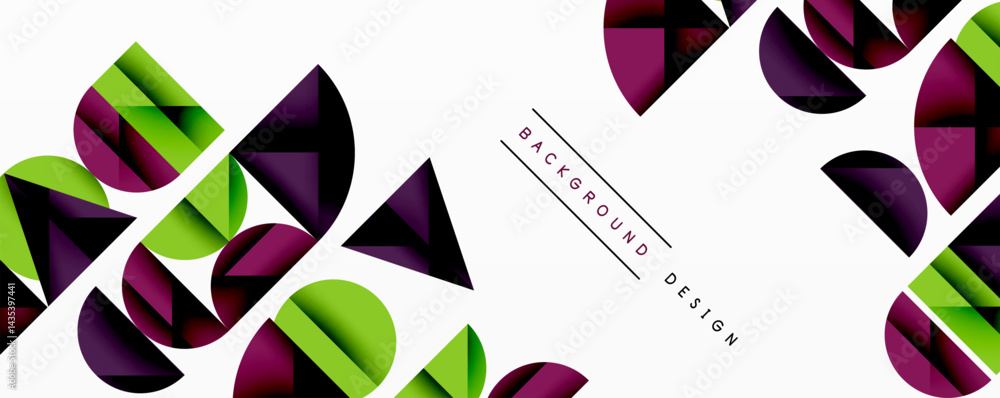 Aufkleber abstract geometric shapes overlap, creating vibrant pattern. purple, green hues dominate white space