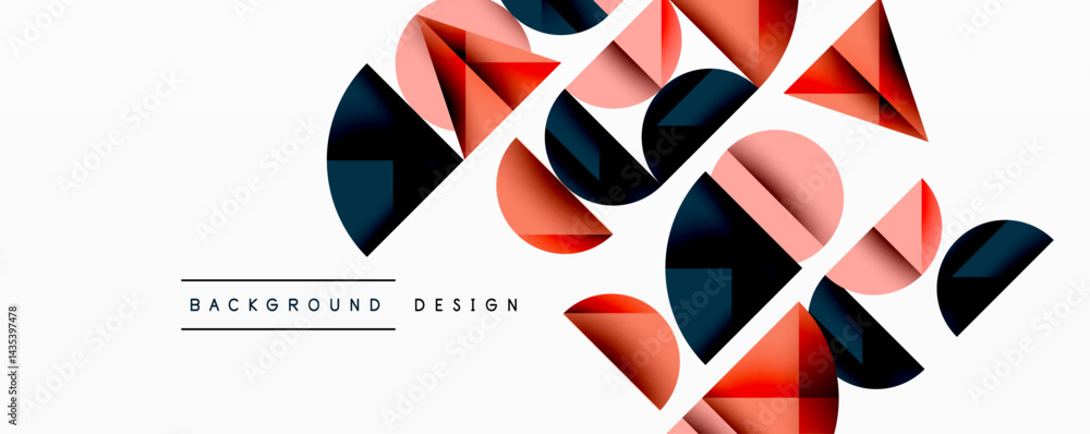 Aufkleber abstract geometric shapes overlap, creating dynamic visual composition. red, pink, navy hues dominat