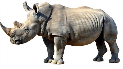 Obraz premium A large grey rhinoceros, standing on a white background