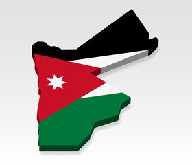 3D  Jordan  map with flag. Three dimensional map Jordanian Kingdom with shadow. Flag of Jordan  on white background for your design, app, UI.  Stock vector. EPS10.