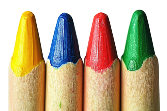 Close-up of four colored pencils