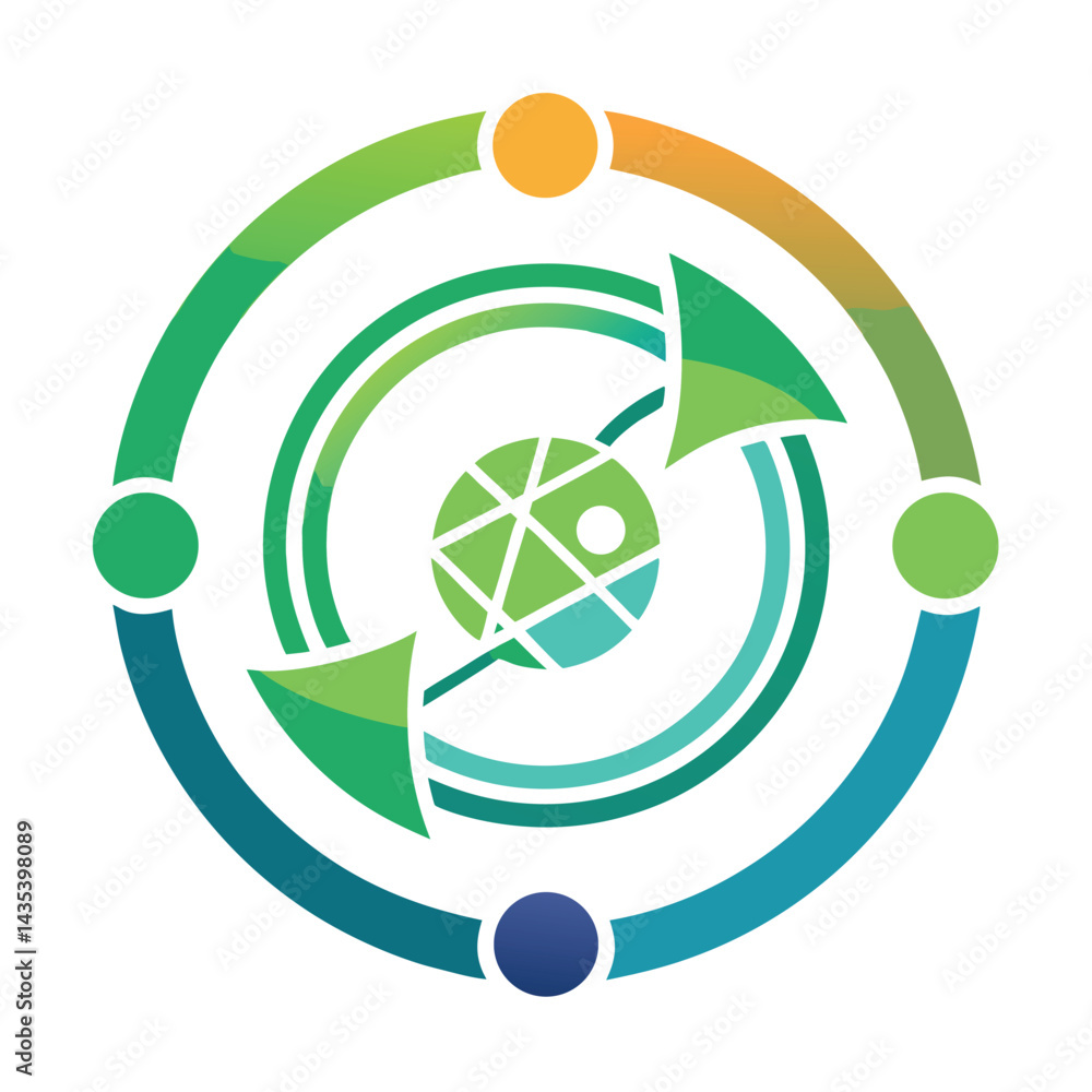 Poster minimalist logo representing a circular economy platform featuring an interconnected design with a c