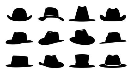 set of hat cap silhouette vector on tranparent background