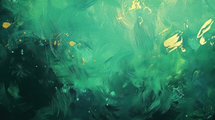 emerald green abstract painting with gold accents