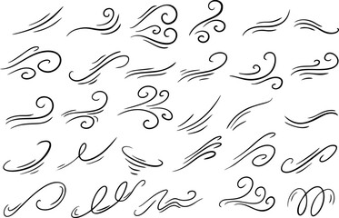 Fototapeta premium Wind wave line icons in abstract style. Elegant swirl shapes symbolizing air, motion and flow.