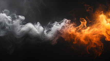 Abstract swirling smoke art white and orange hues blend creating a dramatic visual contrast against