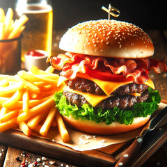 burger with french fries