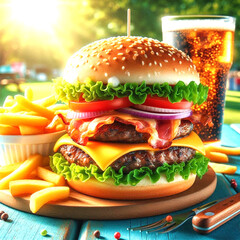 burger with french fries