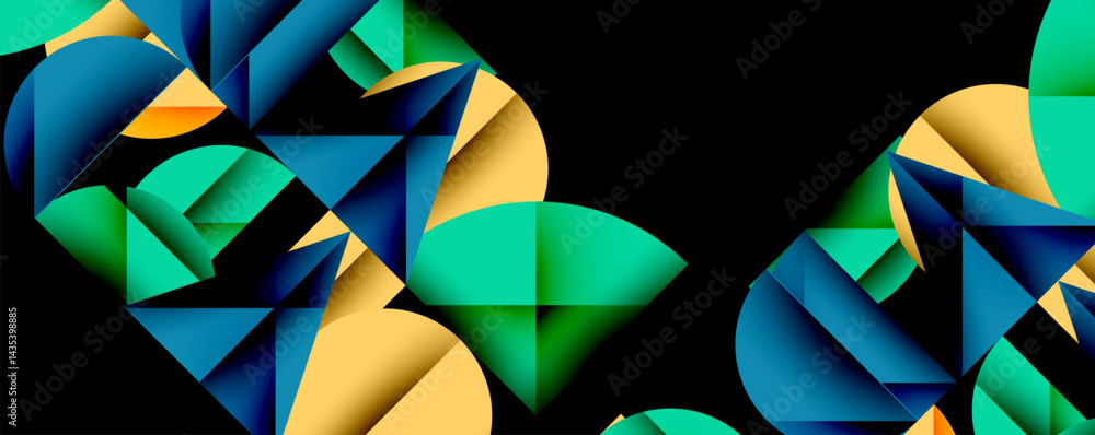 Aufkleber Abstract geometric shapes overlap, creating vibrant color contrasts against dark background. Modern design elements present dynamic composition.