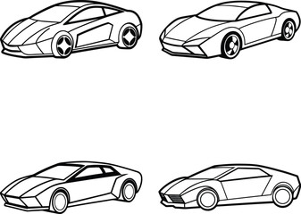 Obraz premium Set of black and white outlined sports car illustrations design elements