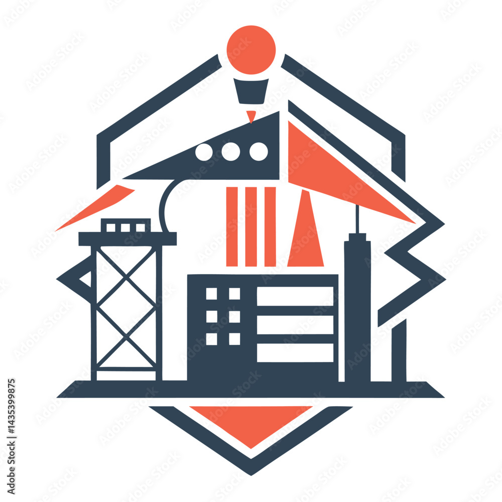 Poster minimalist logo design capturing the essence of an automated construction platform in modern archite