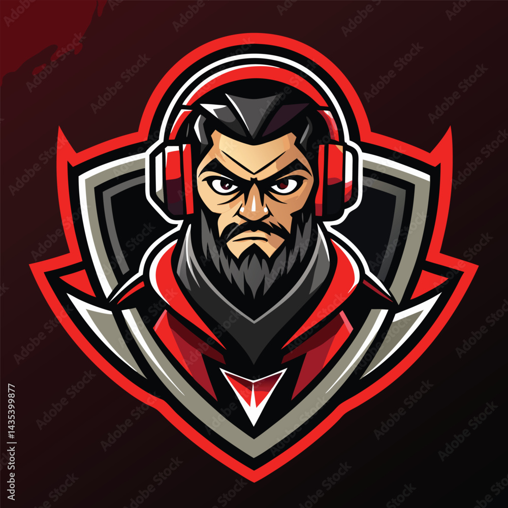 Poster competitive vector logo designed for an esports organization featuring a fierce character with headp