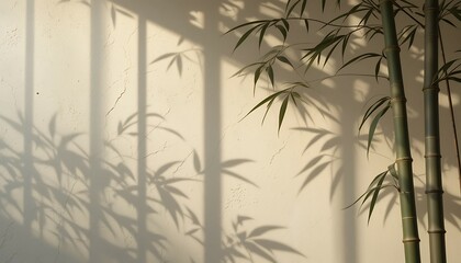 Fototapeta premium Bamboo Plant and Shadow Against a Textured Wall