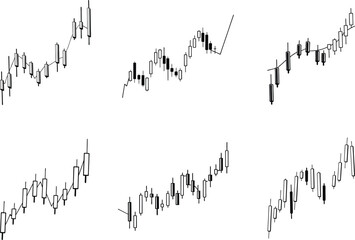 Obraz premium Collection of minimalist candlestick charts on white background depicting market trends