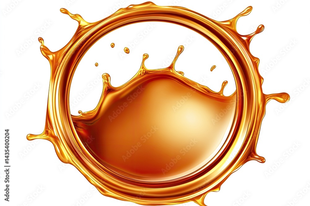Poster golden liquid splashing in a circular frame