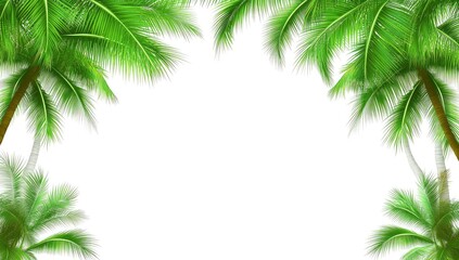 Obraz premium Lush green palm trees frame a white background, creating a tropical paradise feel
