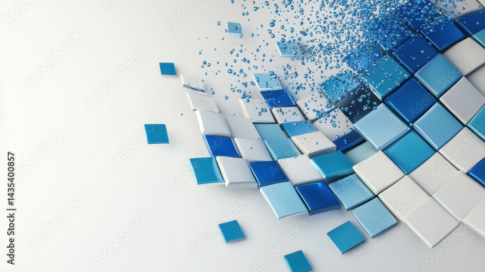 Poster abstract blue square pattern forming tech-style grid on white background